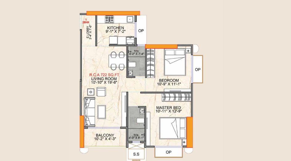 One-Vara-Floor-Plan-2 BHK-722 Sqft